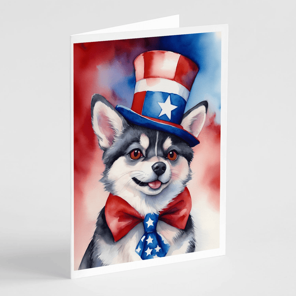 Alaskan Klee Kai Patriotic American Greeting Cards Pack of 8 - Darktower Media