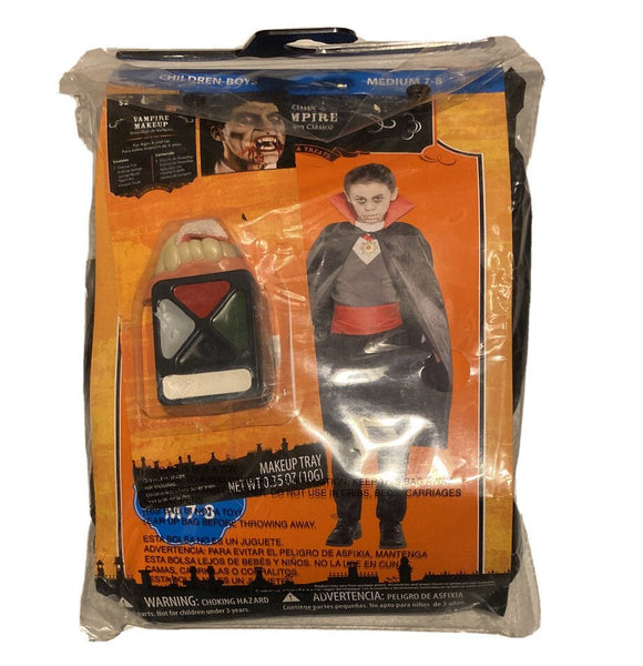 Boys Classic Vampire HALLOWEEN COSTUME med 7 - 8 CAPE TOP PANTS Makeup c024 - Darktower Media
