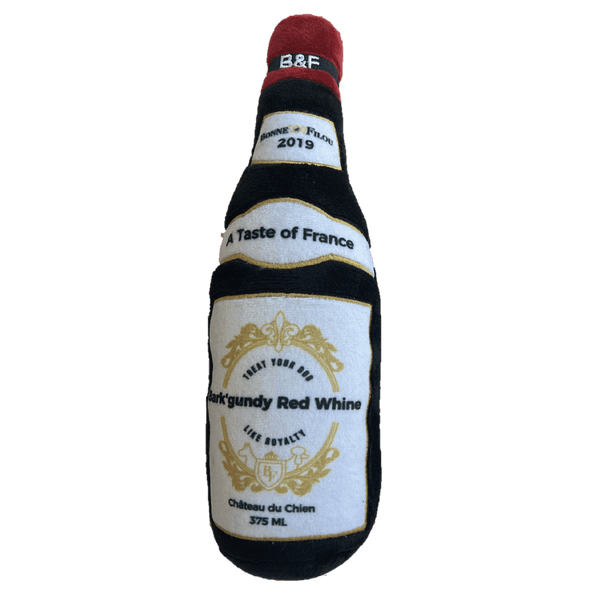 Wine Bottle Squeaky Dog Plush Toy Burgundy Red Wine Theme - Darktower Media