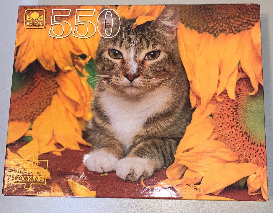 1993 Golden Sunflower Cat 550 Piece Puzzle 18”x15.5” New - Darktower Media