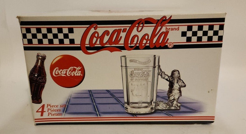 1997 Vintage Coca Cola Polar Bear Mug with Glass Bear Handle Set of 4 LNIB - Darktower Media