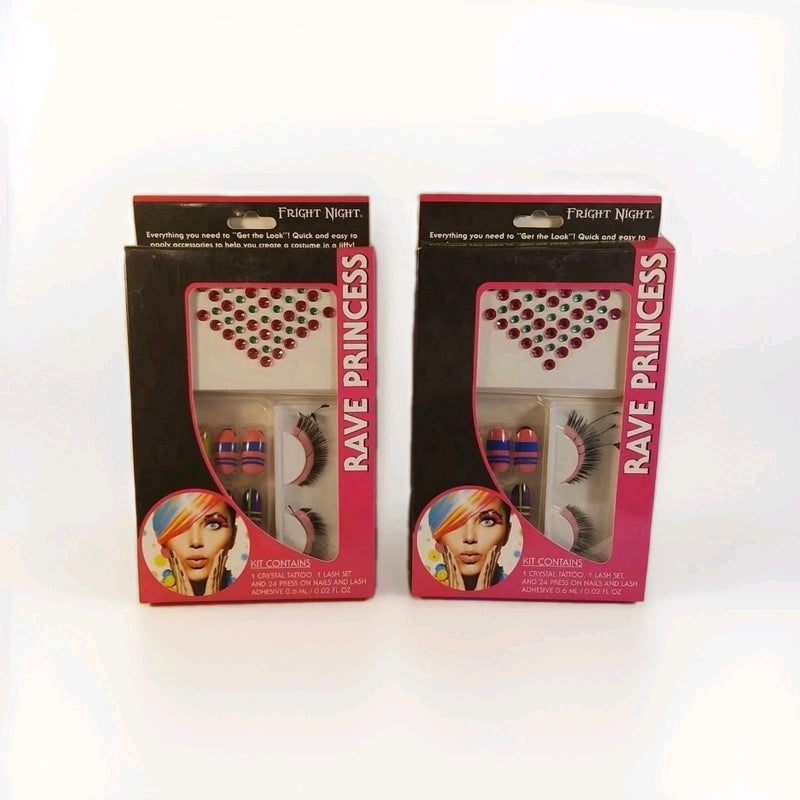 2 pack Fright Night Rave Princess Disco Queen Nail Set Eyelashes Jewels h26 - Darktower Media