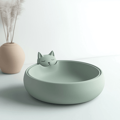 3D Printed Cat Bowl Cute Kitty Food Dish | Modern Friendly Pet Bowl | Minimalist Cat Feeder Small Pet Water Bowl | Unique Gift Cat Lovers