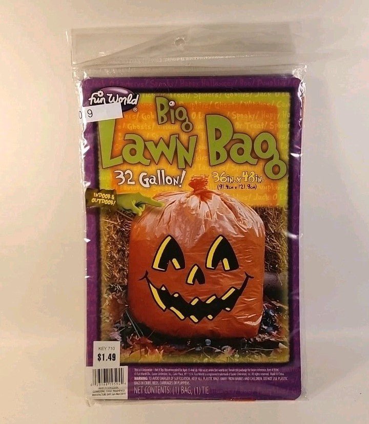 4 - Pack Big Pumpkin Lawn Decoration Leaf Bag Fun World Halloween Decor Prop h19 - Darktower Media