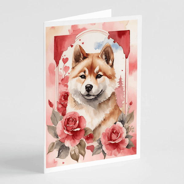 Akita Valentine Roses Greeting Cards Pack of 8 - Darktower Media