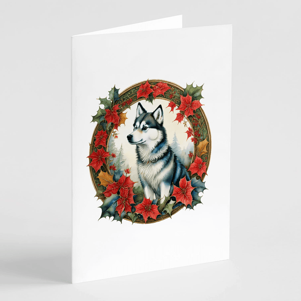 Alaskan Klee Kai Christmas Flowers Greeting Cards Pack of 8 - Darktower Media