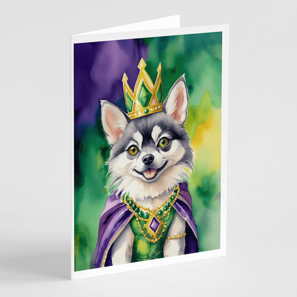Alaskan Klee Kai King of Mardi Gras Greeting Cards Pack of 8 - Darktower Media