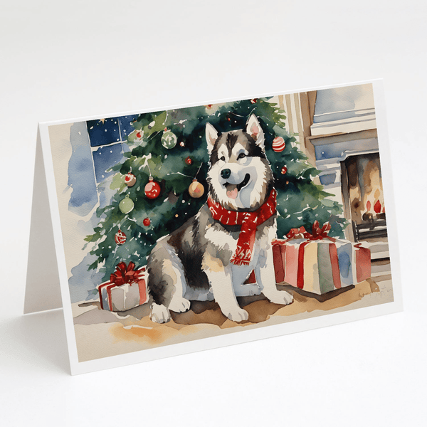 Alaskan Malamute Cozy Christmas Greeting Cards Pack of 8 - Darktower Media
