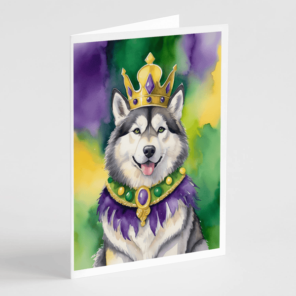Alaskan Malamute King of Mardi Gras Greeting Cards Pack of 8 - Darktower Media