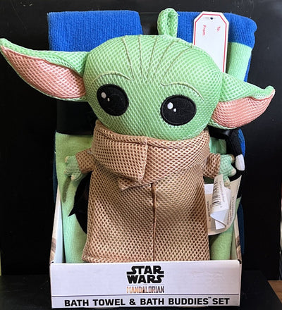 Baby Yoda Star Wars Mandalorian Licensed Bath Towel & Plush Bath Buddy Set New