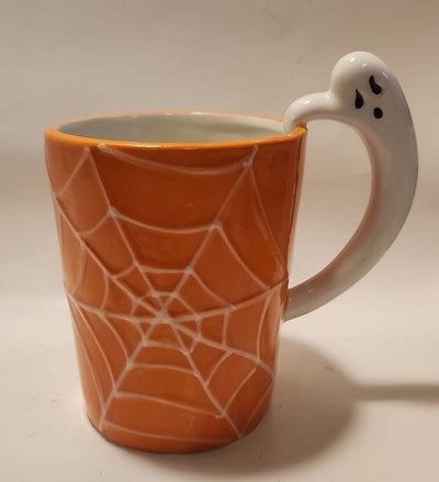 Boston Warehouse Ceramic 18oz Orange Spiderweb with Ghost Coffee Mug