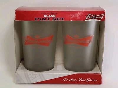 Budweiser King Of Beers 16 oz Pint Glass Beer Frosted Set Of 2 NIB g 600