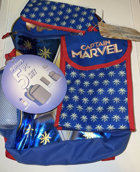 Captain Marvel Girl School Backpack 5 Piece Set Snack Tote Bottle Utility case - Darktower Media