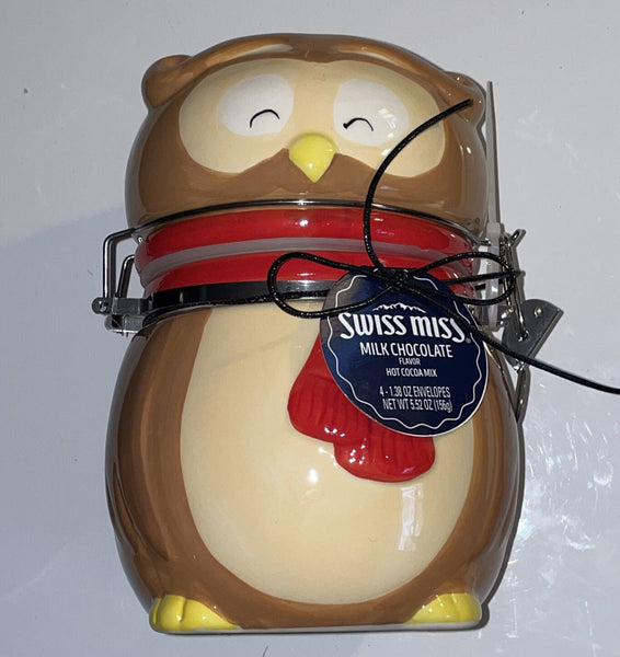 Conagra Ceramic Owl Cookie Storage Hinged Jar With Swiss Miss Cocoa NEW - Darktower Media