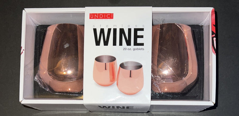 Copper Wine Glasses 2pc Silver One Intl. Stemless 20oz Stainless Steel Nib - Darktower Media