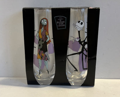 Disney The Nightmare Before Christmas Jack and Sally Fluted Glassware | Set of 2