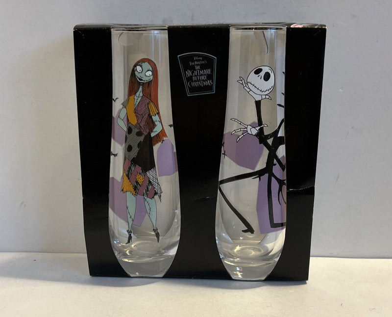 Disney The Nightmare Before Christmas Jack and Sally Fluted Glassware | Set of 2 - Darktower Media