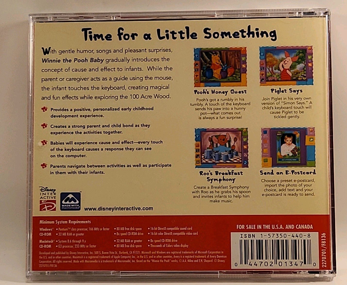 Disney Winnie the Pooh Games for Baby, Ages 9 - 24 Mos. PC CD - ROM 2001 w1s3 2577 - Darktower Media
