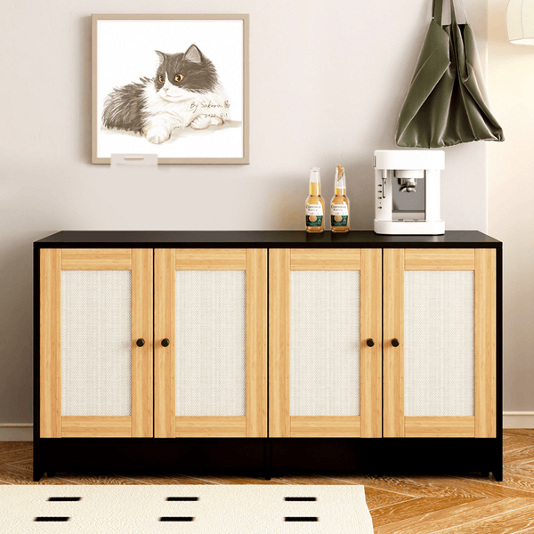 Double Litter Box Enclosure,Cat Litter Box Enclosure for 2 Cats, Hidden Litter Box Furniture with Rattan Doors, 47' L x 19.8' W x 21.8' H,Black - Darktower Media