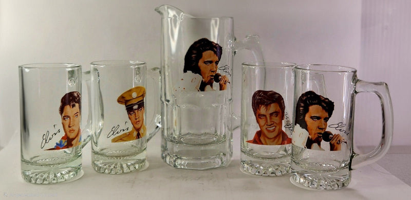 ELVIS PRESLEY MUG SET 4 - GLASSES, 1 - PITCHER EUC - Darktower Media