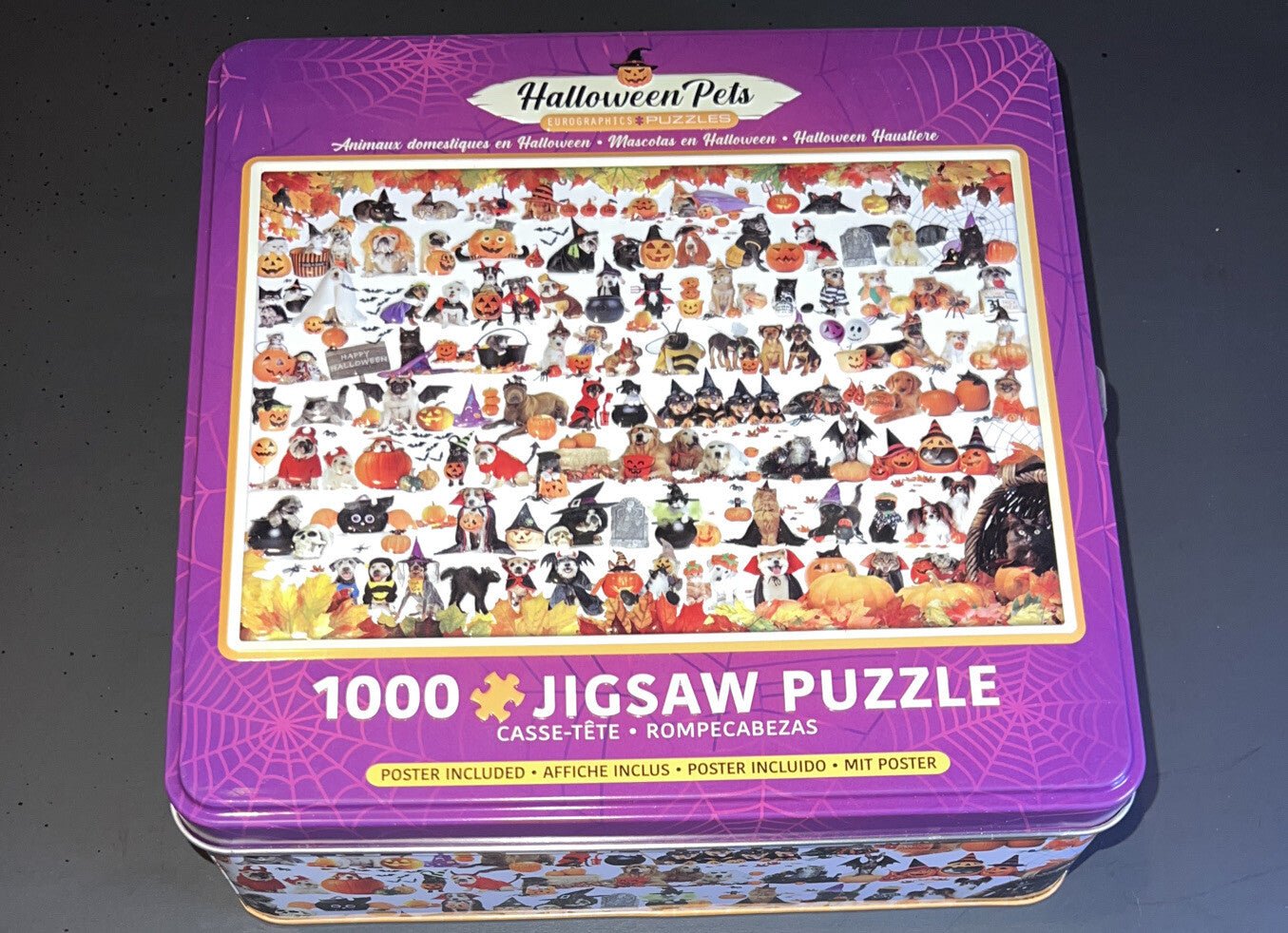 Eurographics HALLOWEEN PETS Costume Dogs Cats Puzzle Collectible Tin Box 1000 Pc - Darktower Media