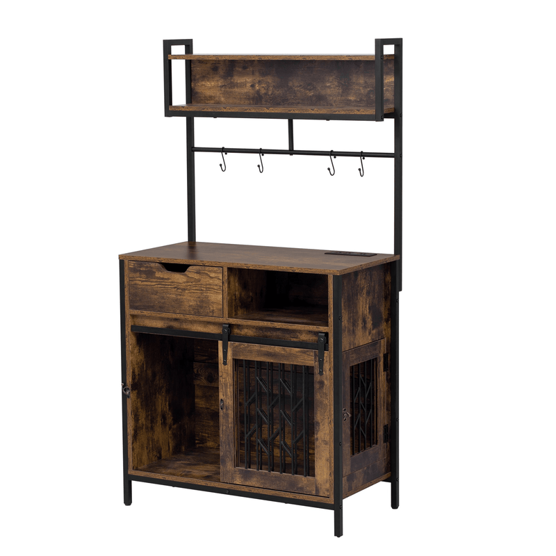 Furniture Style 2 in 1 PET FRIENDLY Dog Crate Composite Desk Hutch in Rustic Brown MDF and Steel - Darktower Media