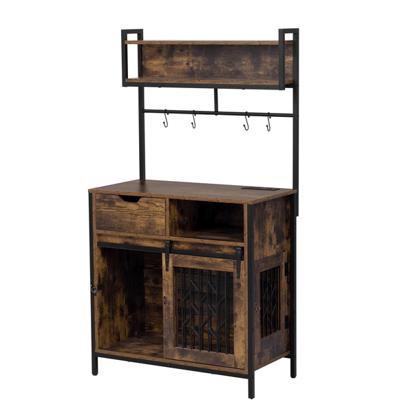 Furniture Style 2 in 1 PET FRIENDLY Dog Crate Composite Desk Hutch in Rustic Brown MDF and Steel - Darktower Media