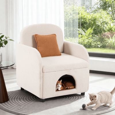 Furniture Style 2 in 1 Pet Friendly  Fluffy Fabric Sherpa Upholstered Leisure Armchair with Lumbar Pillow for Living Room Bedroom Home and Office, Cream White