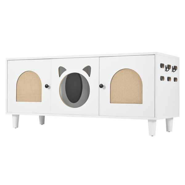 Furniture Style Cat Cabinet Cream White Cat Litter Box with Sisal Scratching Door MDF - Darktower Media