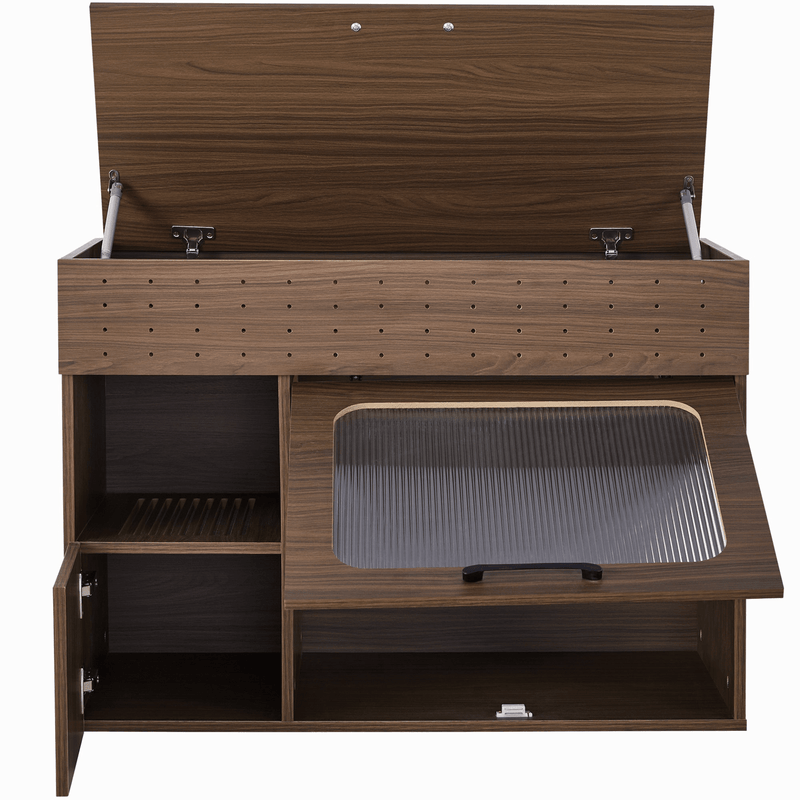 Furniture Style Multi - use Cat Litter Box House with Storage Walnut Particle Board MDF - Darktower Media