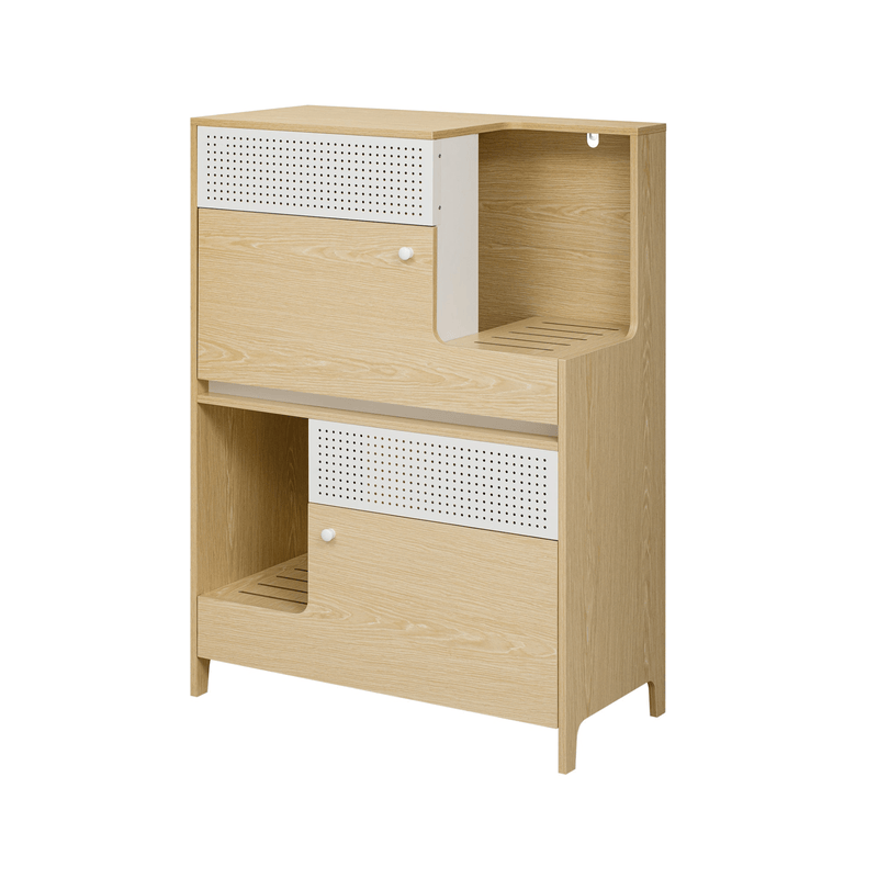 Furniture Style Multi - use Natural Cat Litter Box House with Flip - down Door, MDF & Metal, 31.4' x 15.7' - Darktower Media