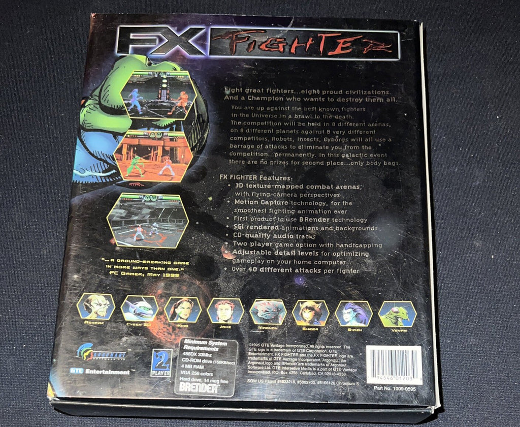 FX FIGHTER CD ROM PC BIG BOX COMPLETE WITH COMIC! 1995 GTE RARE Scratch Free Cd - Darktower Media