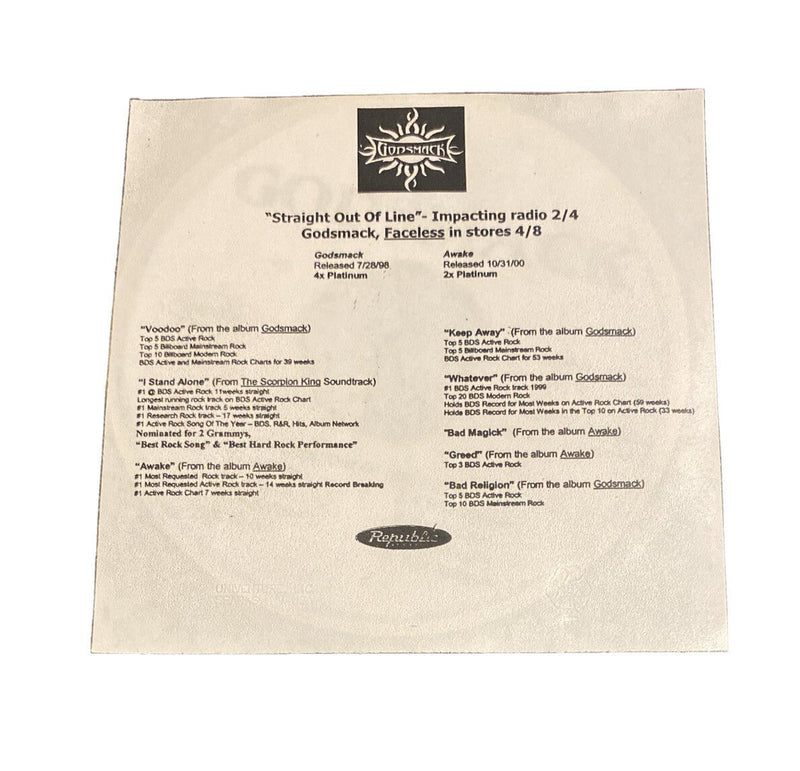 GODSMACK - Straight Out of Line 2003 U.S. PROMO Advance 9 Track Republic 4480 - Darktower Media