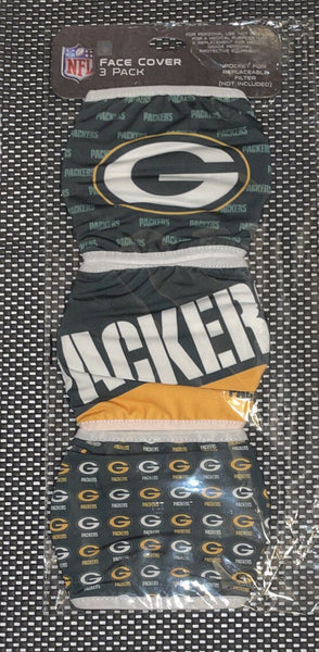 Green Bay Packers NFL Logo Licensed Face Mask Washable Reusable 3 Pack Adult New - Darktower Media