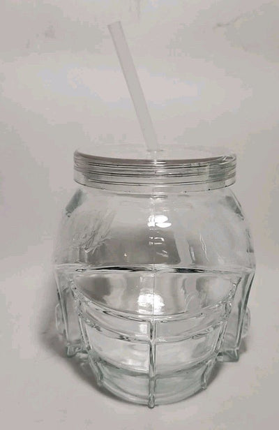 Helmet Shaped Drinking Glass With Lid And Straw Large