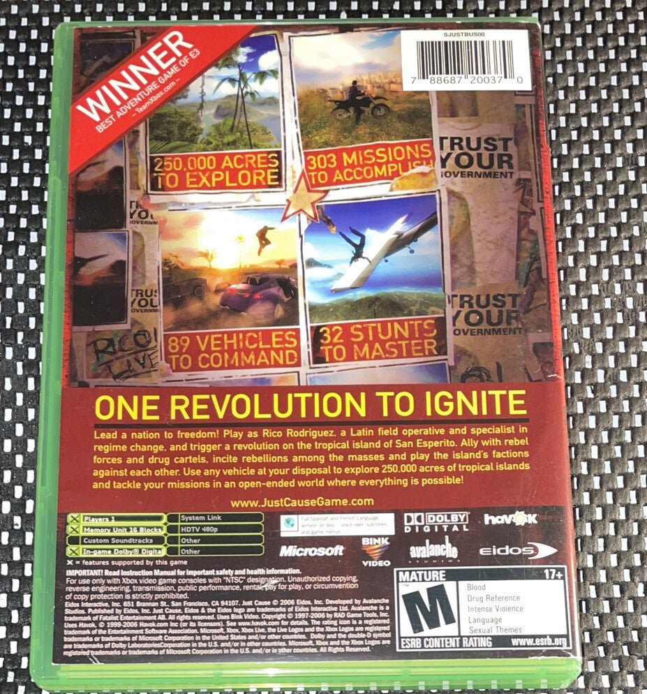 Just Cause (Microsoft Xbox, 2006) Complete Near Mint w1s3 2003 - Darktower Media