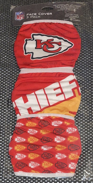 KC Chiefs NFL Logo Licensed Face Mask Washable Reusable 3 Pack Adult New - Darktower Media