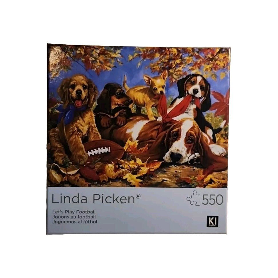 Linda Picken Jigsaw Puzzle "Let's Play Football" 550 Pieces 24"x18" Factory seal - Darktower Media