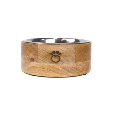 Mango Wood And Metal Elevated Pet Feeder Bowl Handcrafted