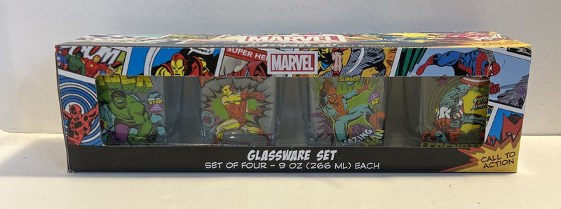 Marvel Call to Action Glassware Set Hulk Spider - Man Iron Man Captain America - Darktower Media