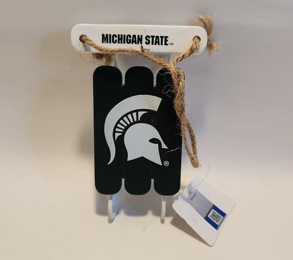 Michigan State Logo Sled 5 x 2.625 Wood Holiday Hanging Ornament - Darktower Media