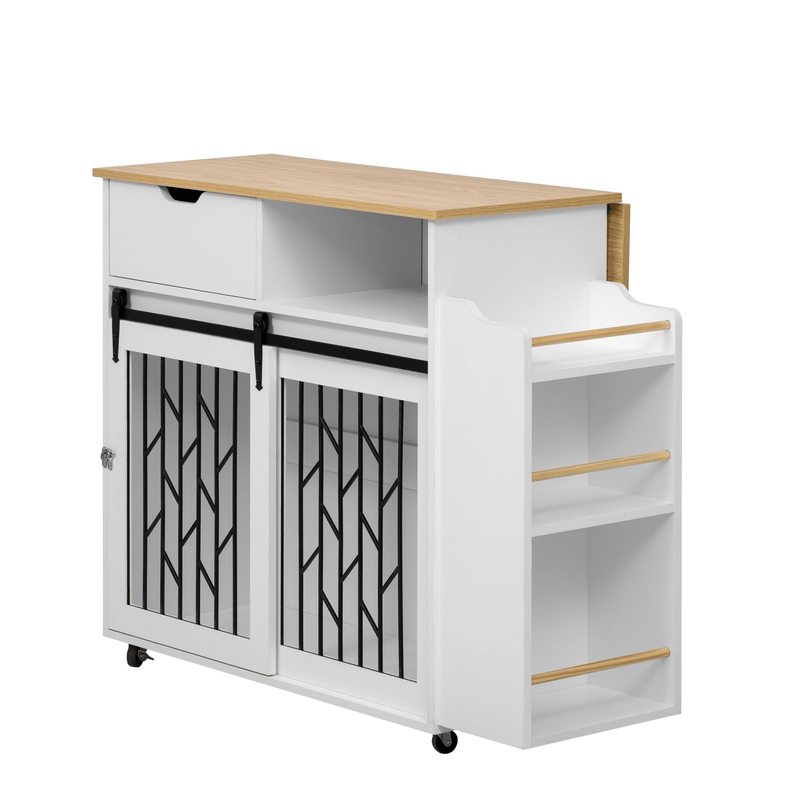 Modern Style 2 - in - 1 Pet Friendly Dog Crate Kitchen Island End Table Natural White MDF Metal Pine - Darktower Media