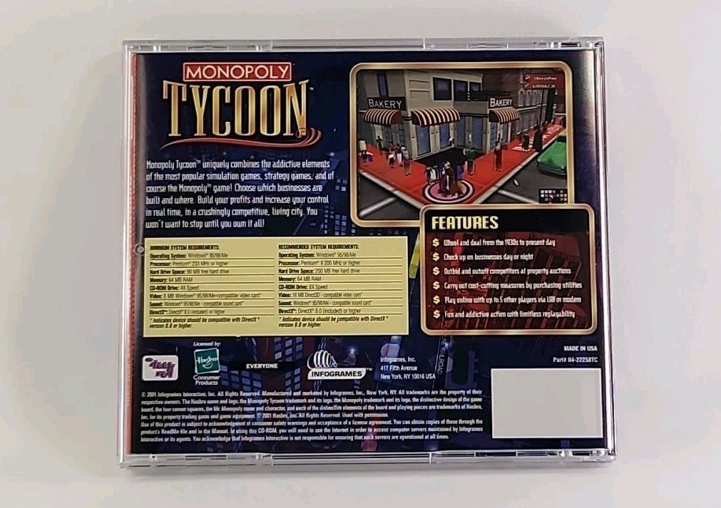 Monopoly Tycoon PC CD Rom 2001 PC Video Game w/ manual w1 4347 - Darktower Media