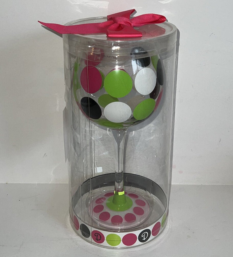 Mudpie Polka Dot Initial Wine Glass “ D “ New - Darktower Media