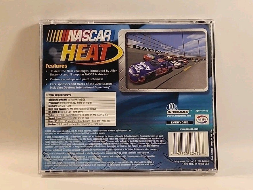 NASCAR Heat Jewel Case (PC, 2000 - Win 95/98 - Infogrames USA w1 3645 - Darktower Media