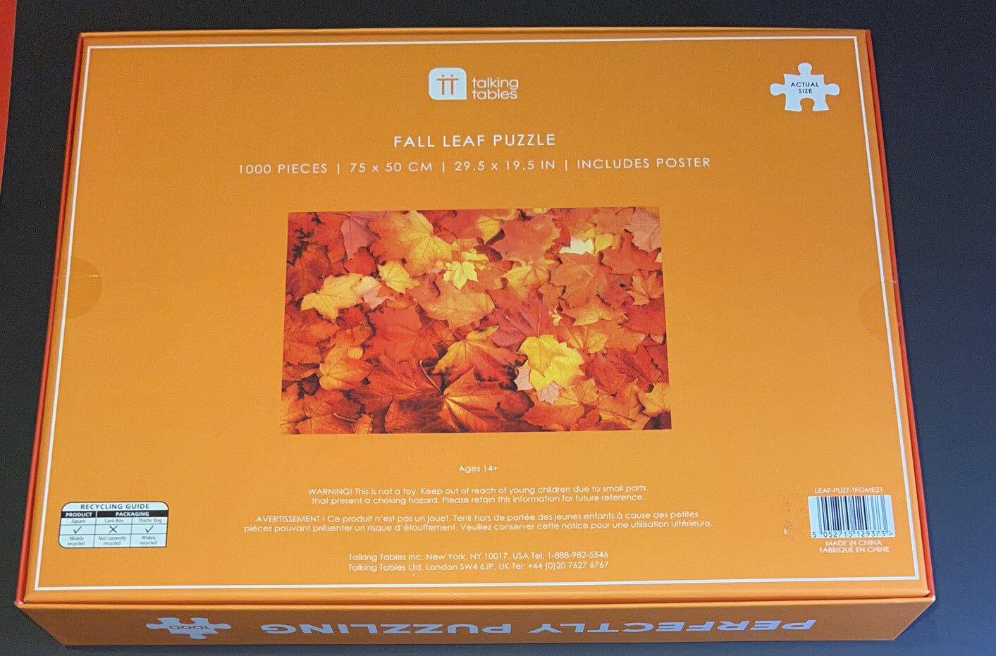 New Fall Leaf Jigsaw Puzzle 1000 Pieces Leaves Perfectly Puzzling with Poster - Darktower Media