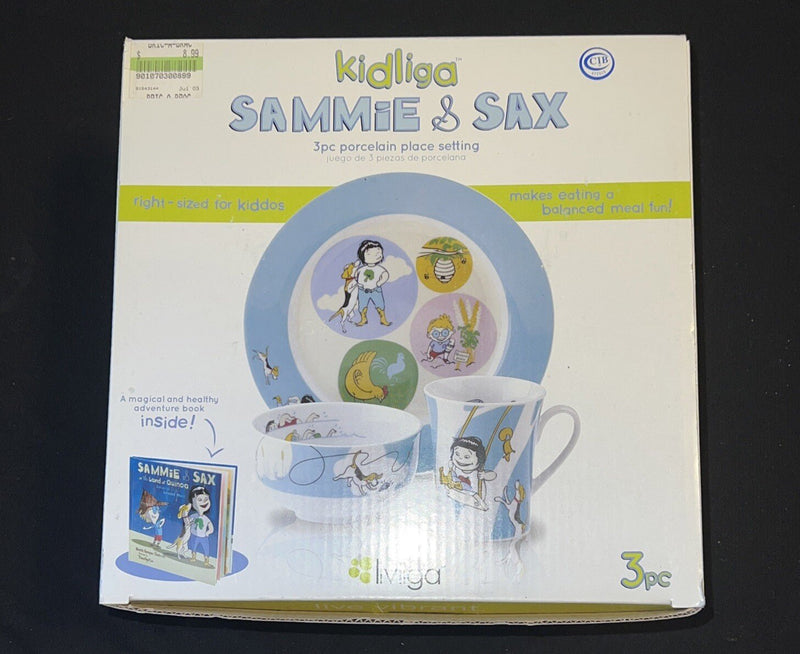 new RARE Set Of 4 Livliga PORCELAIN PLATE BOWL MUG + BOOK Kidliga SAMMIE & SAX - Darktower Media