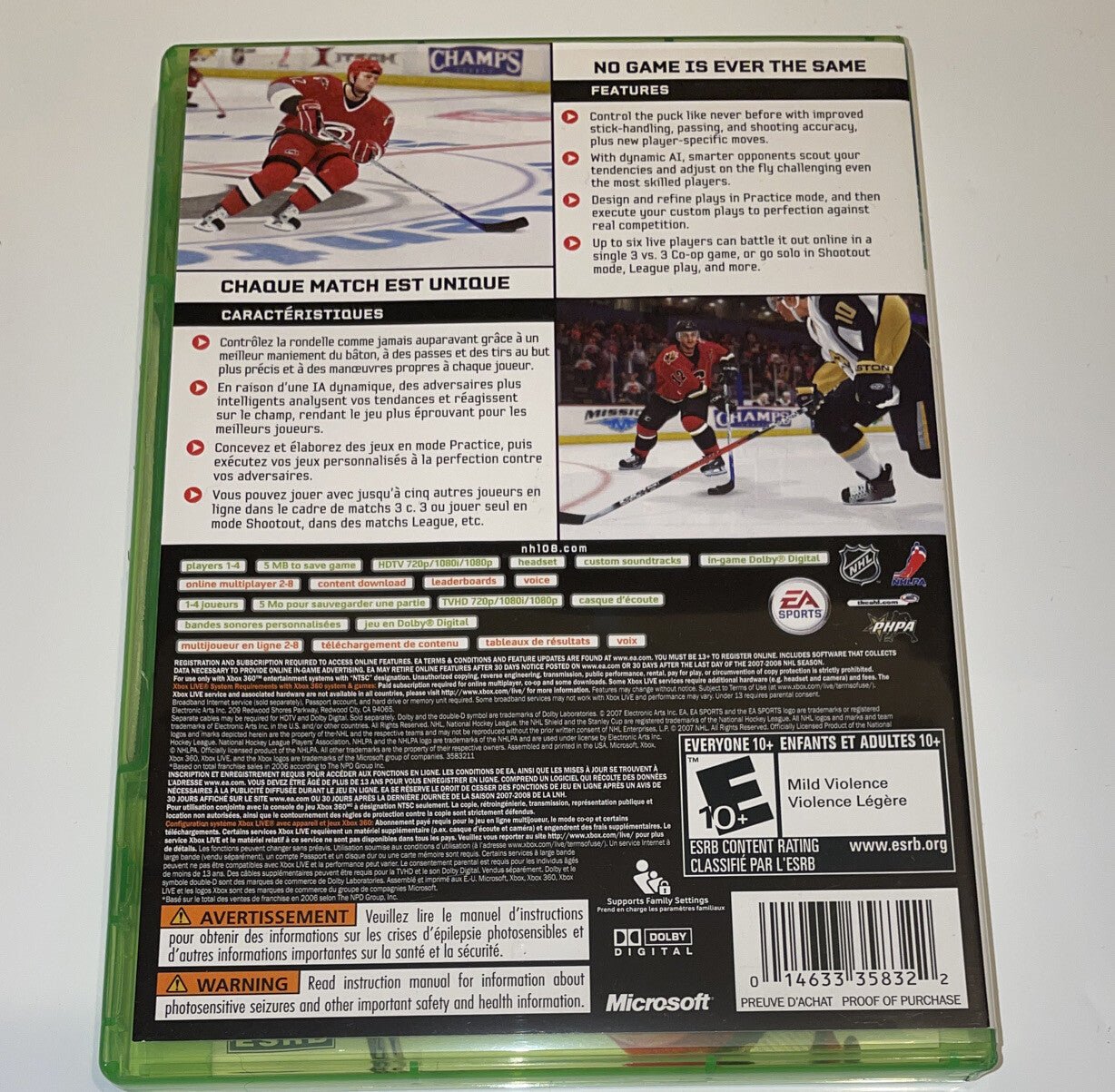 NHL 08 (Xbox 360) - Video Game - Canadian release Complete r1s7 0816 - Darktower Media