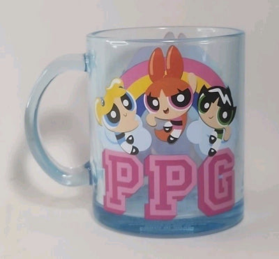 Power Puff Girls Clear Blue Glass Mug PPG Coffee Tea Cartoon Y2K 90s
