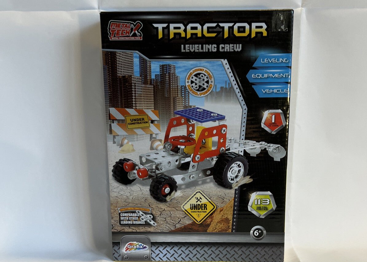 Rare METAL TECH BOX TRACTOR Leveling CREW CONSTRUCTION Toy NEW Sealed 113 Pieces - Darktower Media